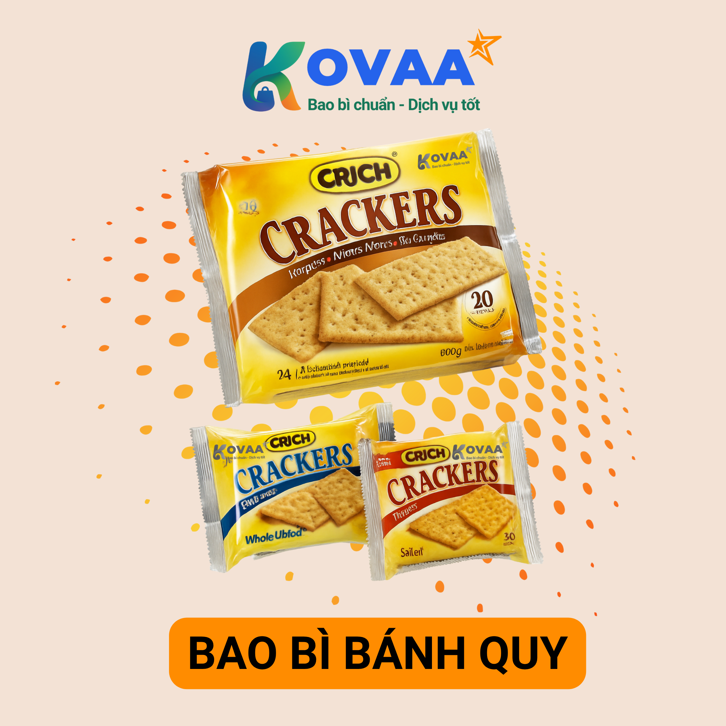 Bao bì bánh quy gói nhỏ tiện lợi, thương hiệu nổi bật, dễ mang đi