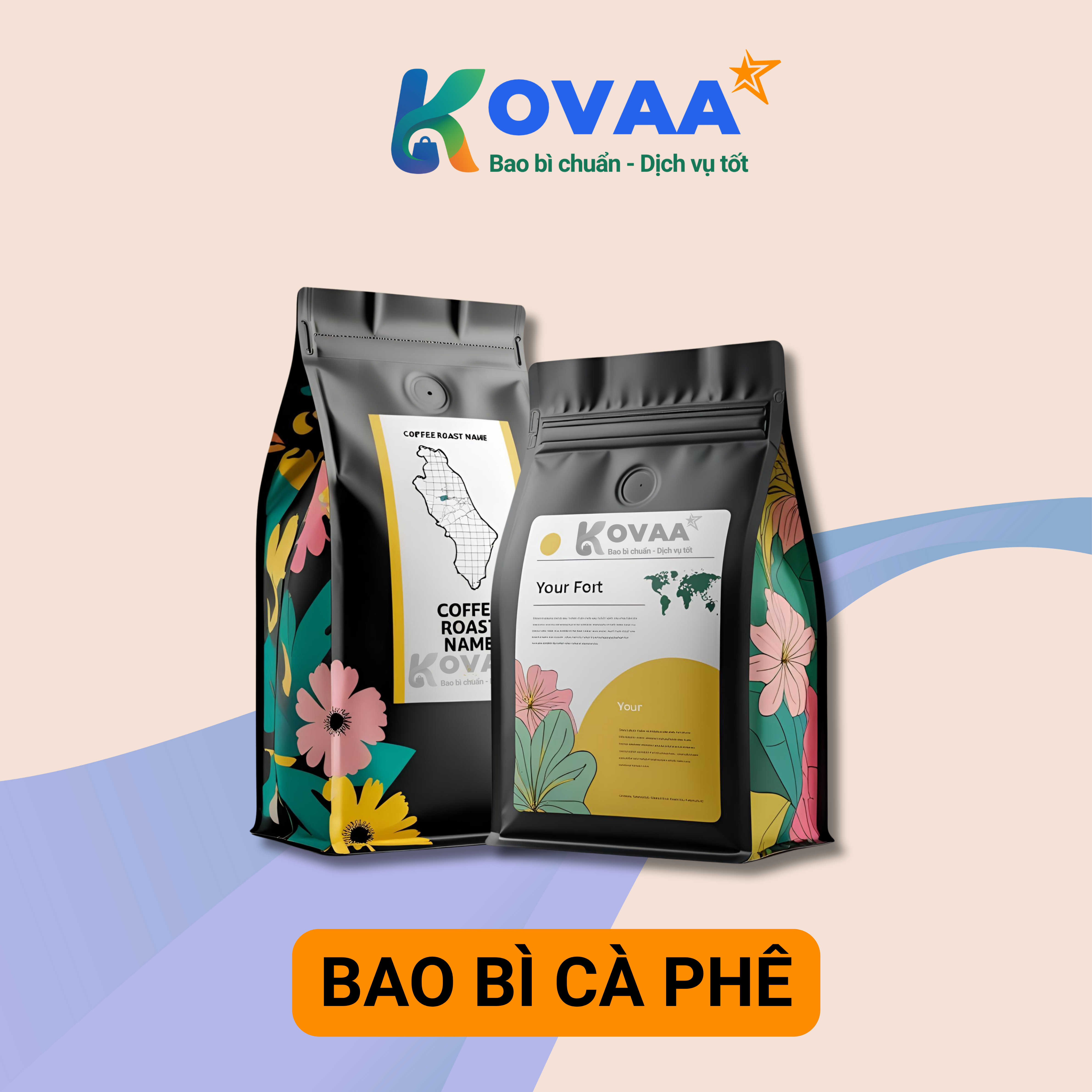 Túi zipper đựng cà phê hạt, chất liệu màng ghép 3 lớp, in logo thương hiệu sắc nét