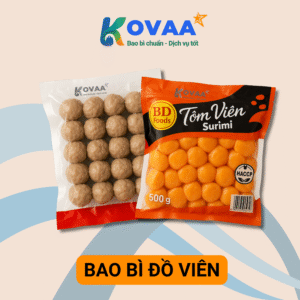 Bao bì cá viên hút chân không in logo thương hiệu nổi bật, chứa thông tin sản phẩm