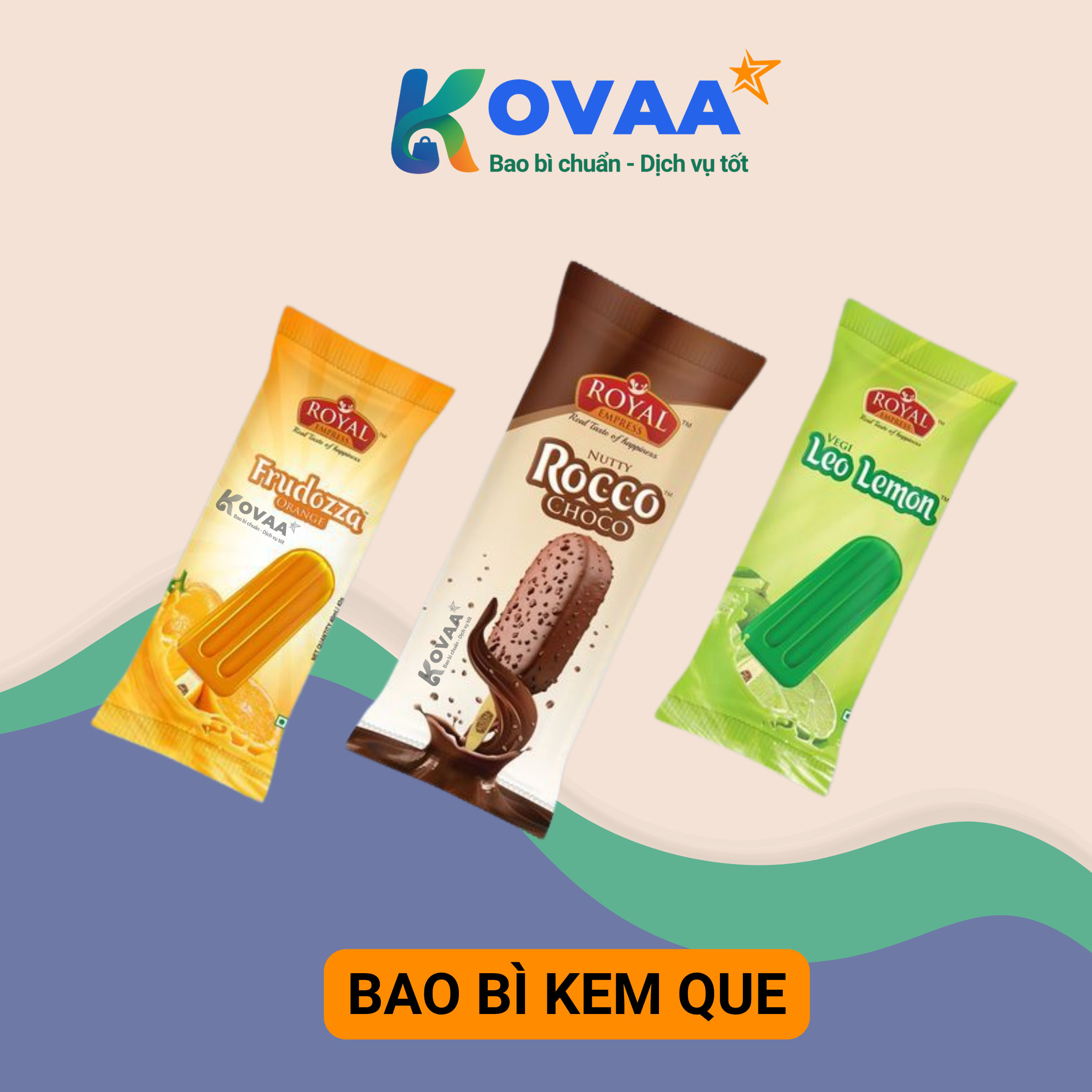 Bao bì kem que in logo nổi bật, thiết kế bắt mắt cho sản phẩm kem que trẻ em