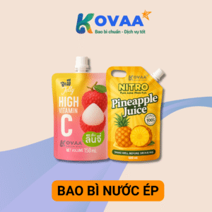 Bao bì nước ép trái cây cao cấp với thiết kế túi có vòi tiện lợi, màu sắc tươi sáng, nổi bật thương hiệu.