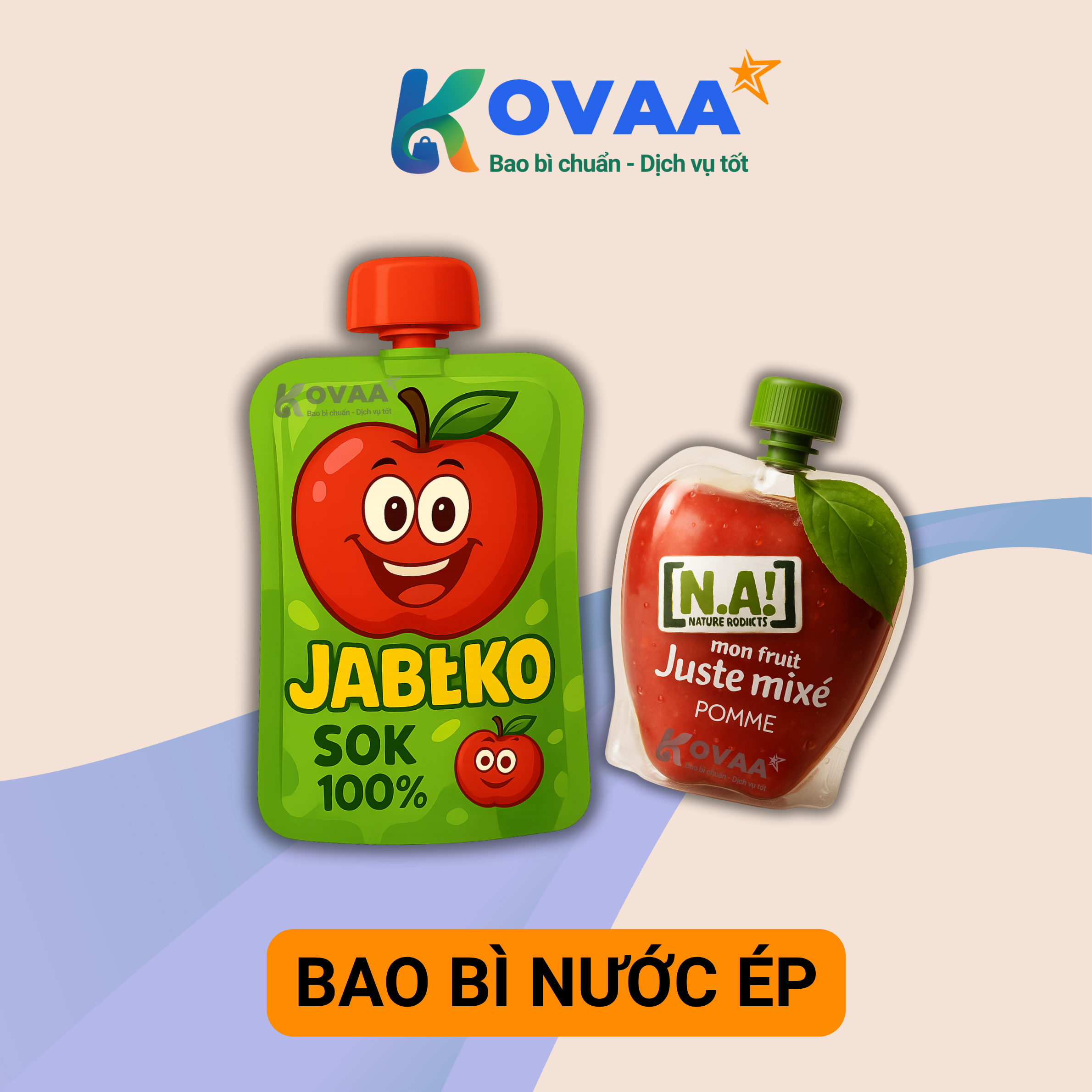 Hình ảnh túi nước ép ghép màng nhiều lớp với van rót chống tràn, bảo vệ chất lượng nước ép bên trong.