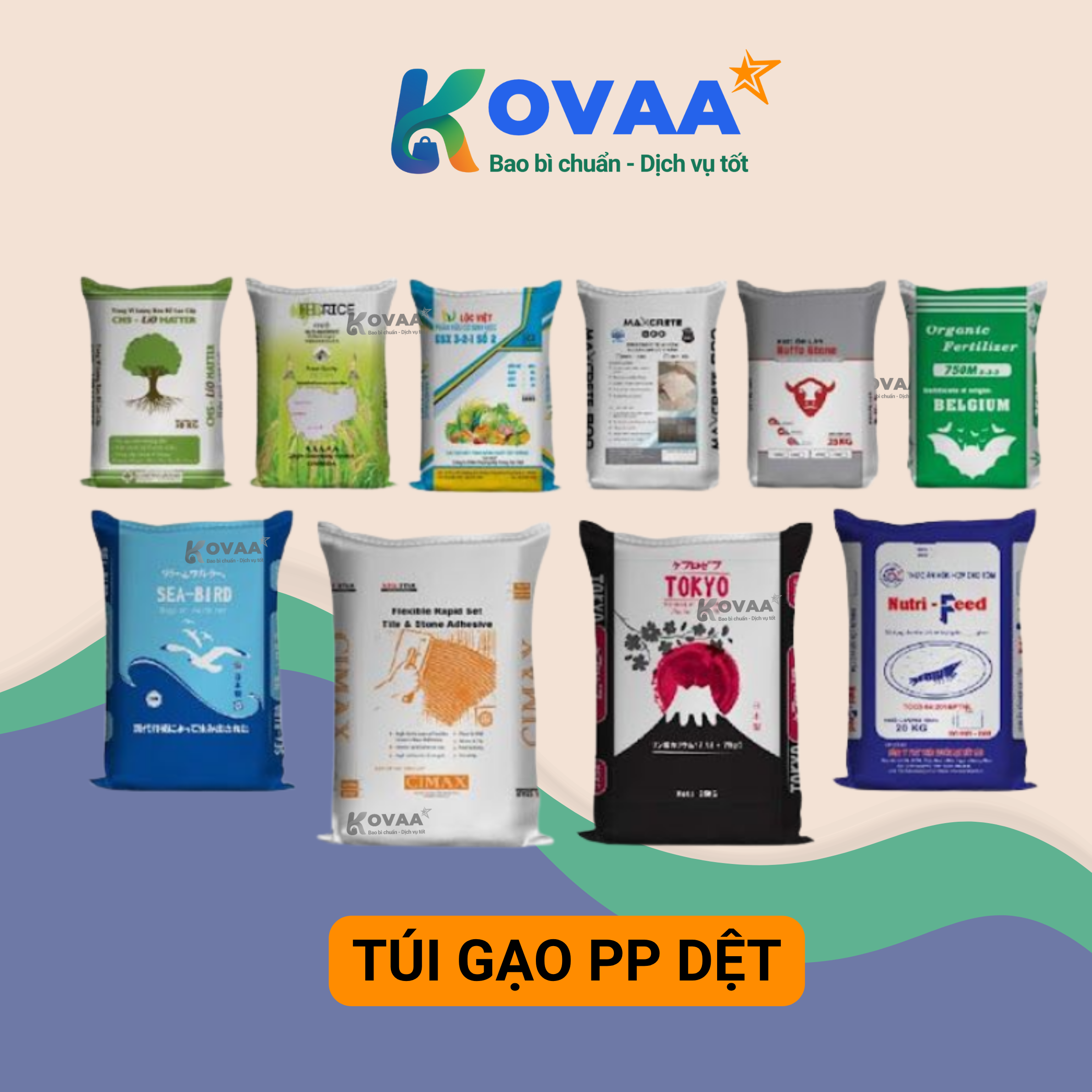 Bao bì gạo PP dệt in thương hiệu nổi bật, chống ẩm mốc, phù hợp xuất khẩu