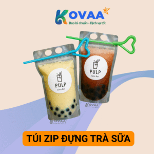 Túi zipper đựng trà sữa có quai xách, đóng khóa kéo chắc chắn