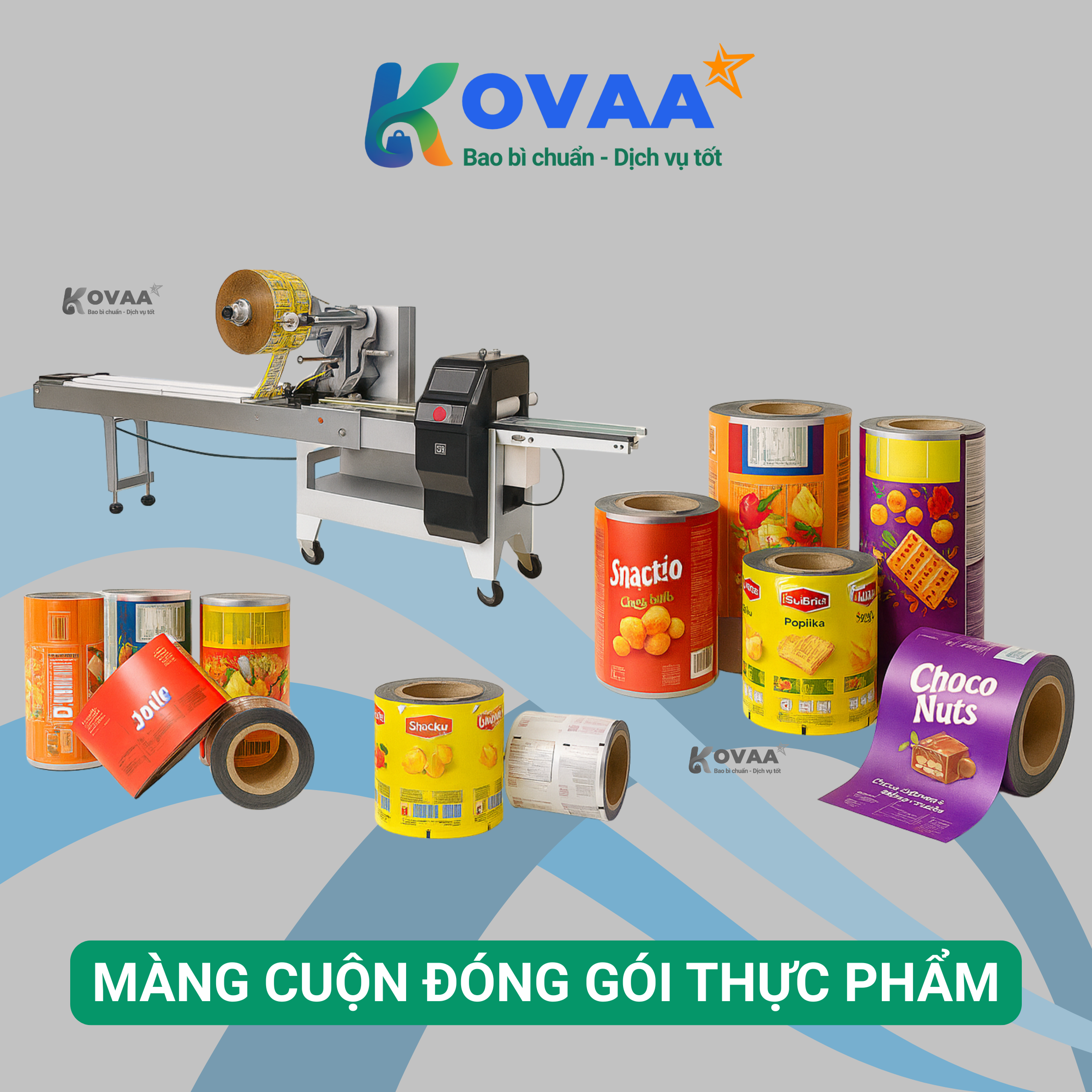 Máy đóng gói thực phẩm kết hợp màng cuộn nhiều màu sắc chuyên dụng ngành thực phẩm