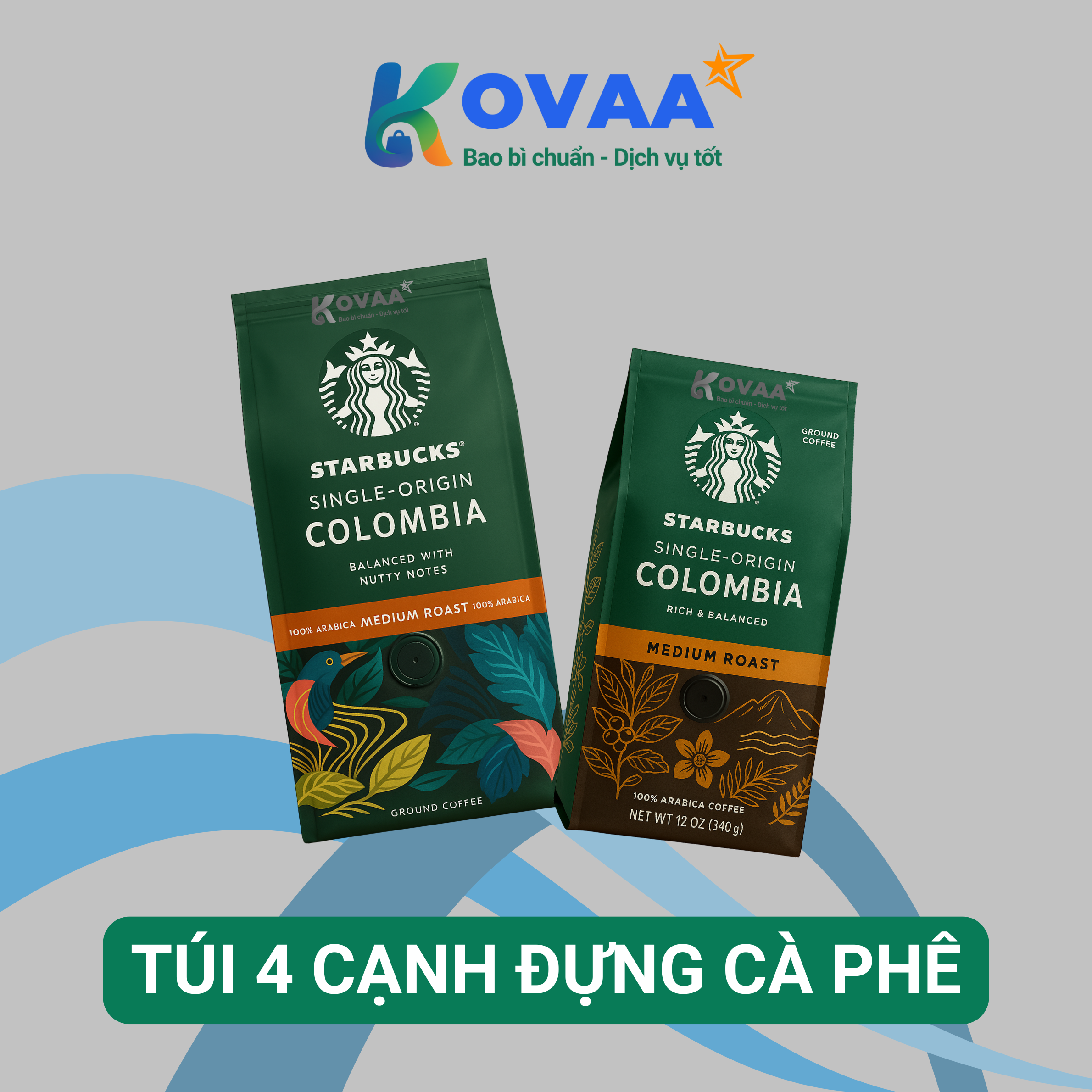 Bao bì túi 4 cạnh đựng cà phê có van lọc giúp thoát khí CO2
