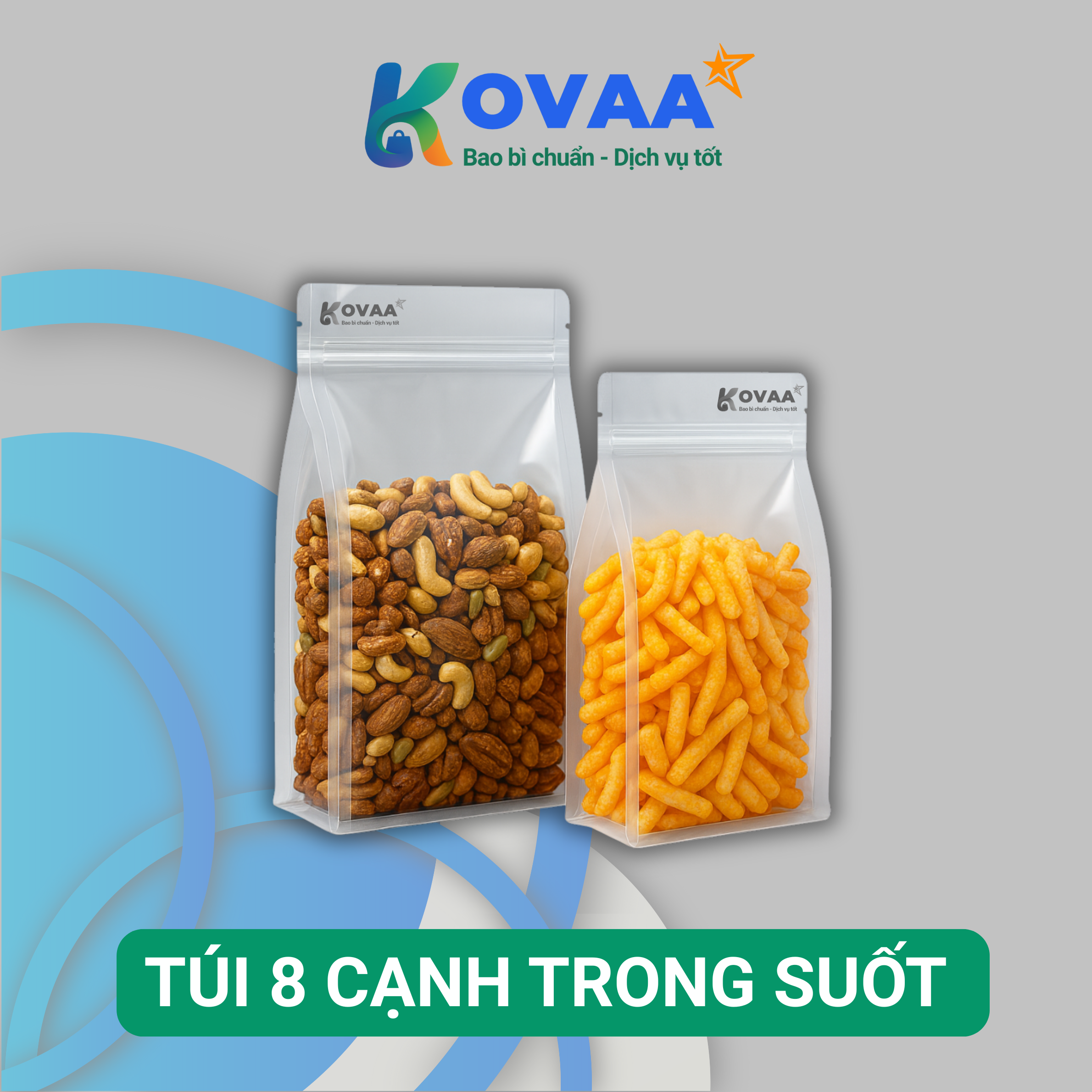 túi zipper 8 cạnh đáy vuông thiết kế hiện đại, tiện lợi