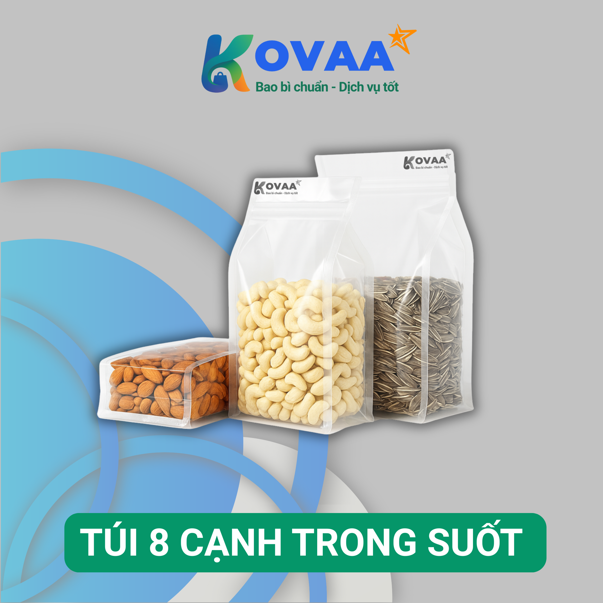 bao bì túi nhựa trong suốt 8 cạnh khóa zip chống ẩm