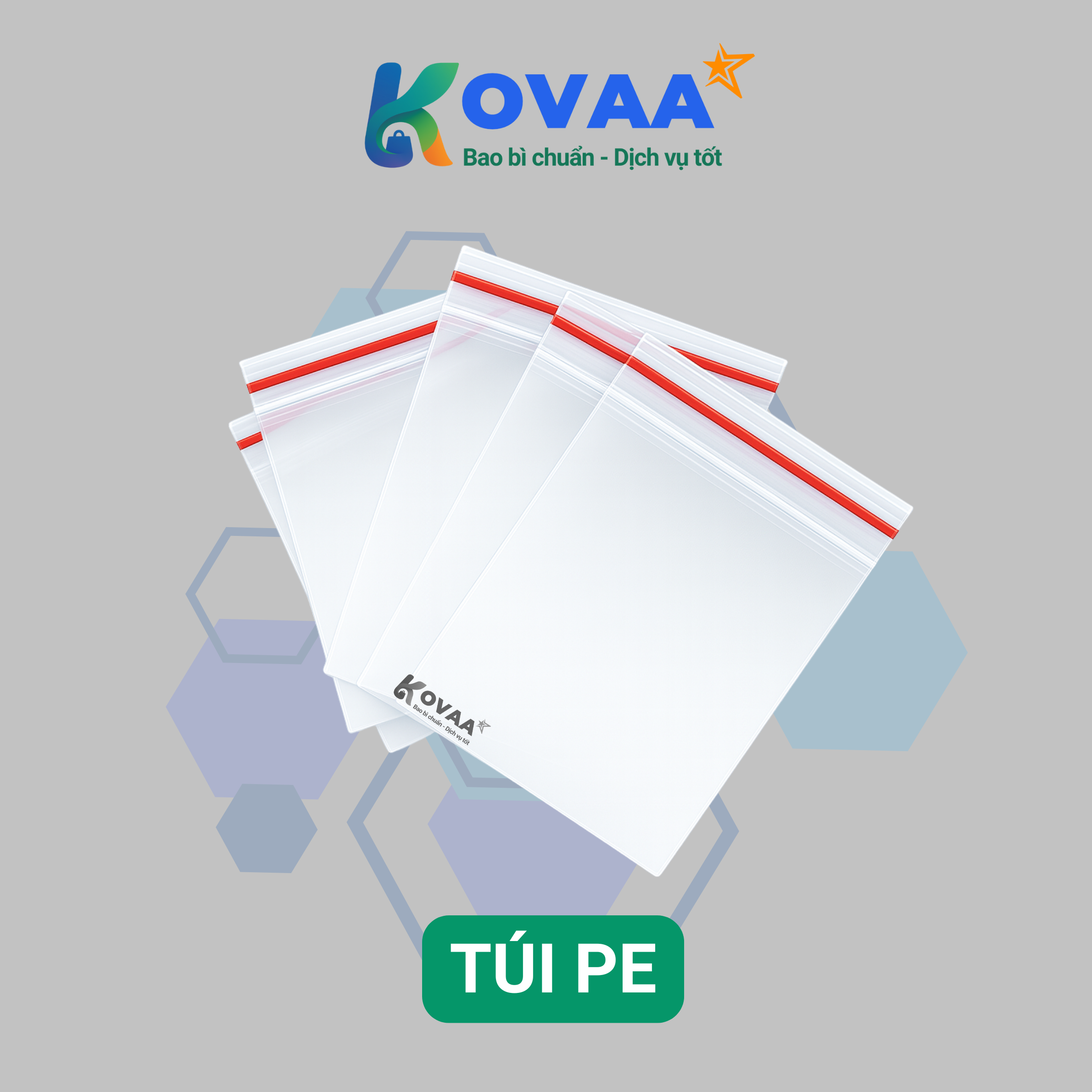 Túi PE zipper chỉ đỏ trong suốt dùng đóng gói thực phẩm, bảo quản sản phẩm an toàn và tiện lợi.