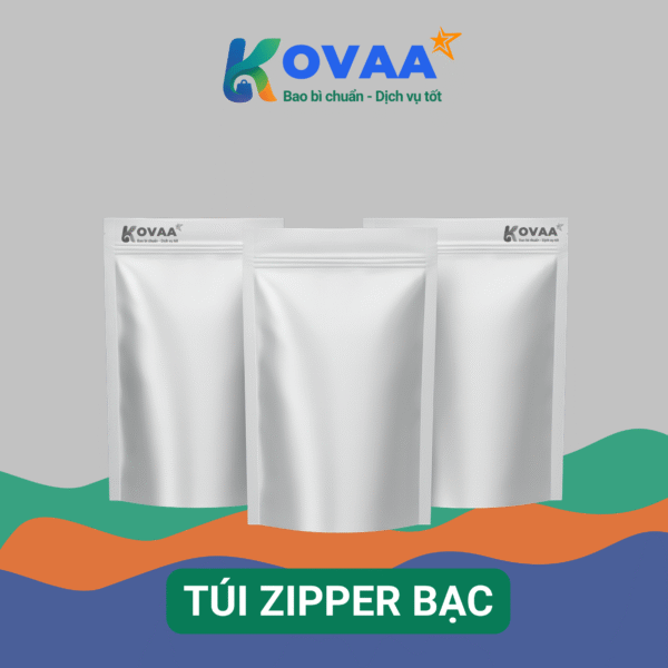 Túi zipper bạc ép nhiệt, chất liệu nhiều lớp, an toàn thực phẩm