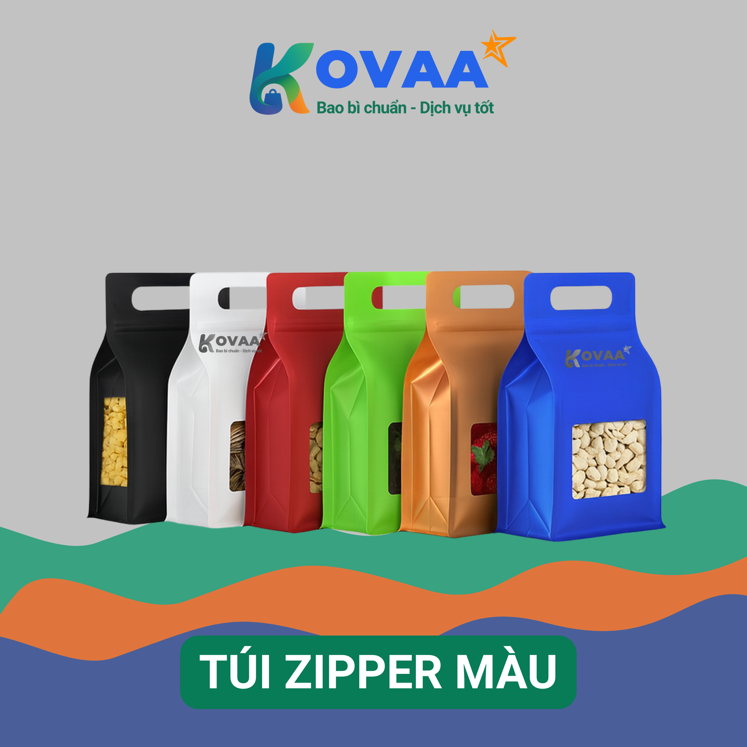 Túi zipper màu nhiều lớp, sang trọng, tiện lợi trưng bày sản phẩm