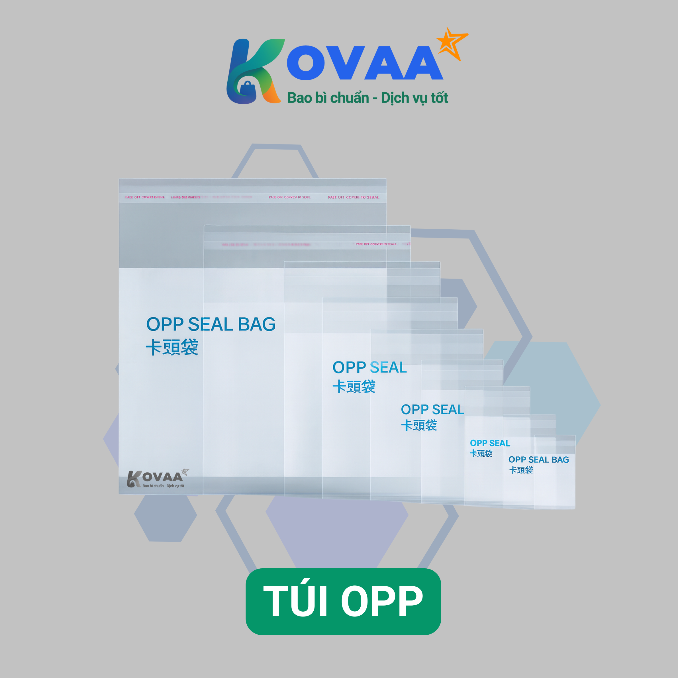Túi OPP nhiều kích thước Kovaa – Bao bì trong suốt dán miệng, chuyên dùng đóng gói thực phẩm, phụ kiện, bảo quản sản phẩm